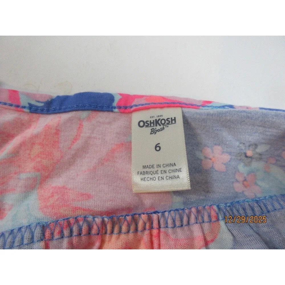OshKosh B'gosh Girls Blue Floral Print Tank Dress Size 6 Adjustable Tie Straps